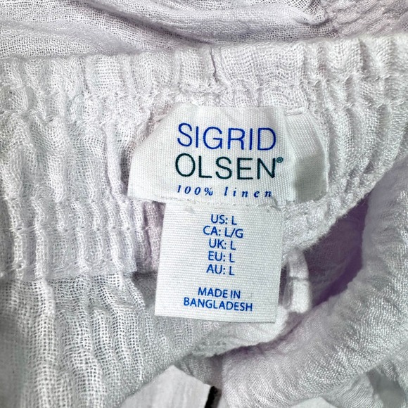 Sigrid Olsen 100% Linen Wide‎ Leg Beach Pants Women's Large White Boho Coastal - Picture 8 of 11